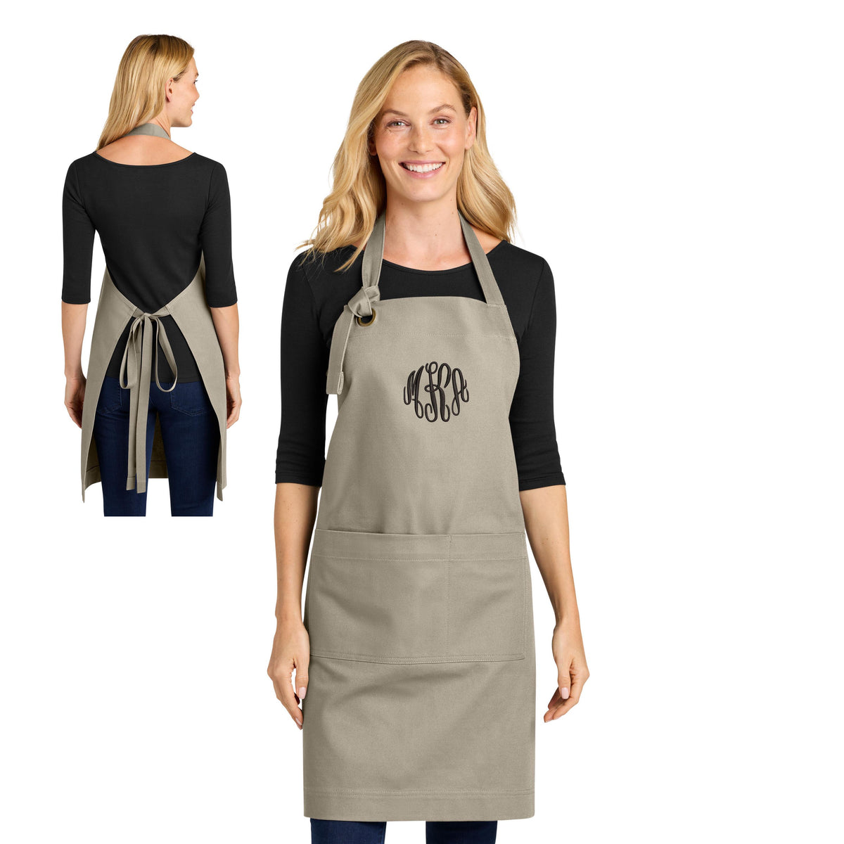 Monogrammed Apron, Heavy Cotton Twill Bib Initials, Large Pockets, Custom Womens Apron, Kitchen Baking, Crafts