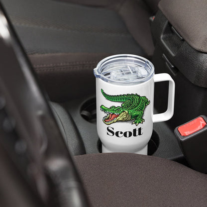 Custom Alligator Tumbler with Handle, Stainless Steel BPA-free Travel Cup, 25 Ounce Mug, Dad Gift