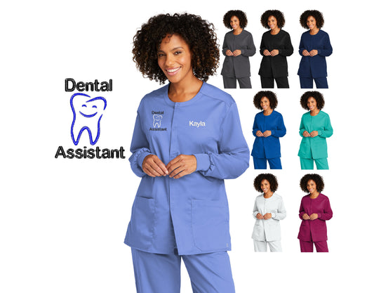 Personalized Unisex Dental Assistant Scrubs Jacket, Custom Embroidered Name, Doctor, Nurse, Veterinarian, Hospital, Shirt, Medical Apparel