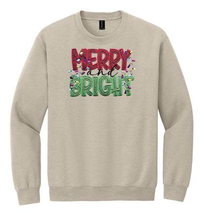 Embroidered Christmas Sweatshirt, Sweatshirt with Merry and Bright Applique, Warm Fall Sweatshirt, Fall Gift, Womens
