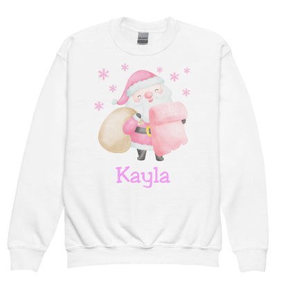 Personalized Kids Pink Santa Christmas Sweatshirt, Retro Santa, Christmas Season Gifts, Christmas Gift Kids, Xmas Sweatshirt, Kids Gift