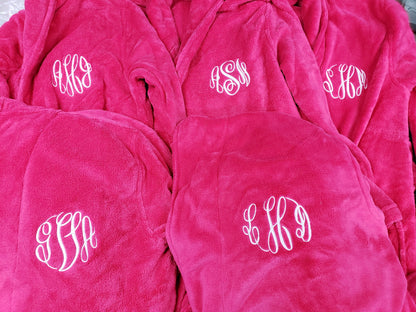 Five Monogrammed Robes Plush Microfleece Embroidered Bulk Order with Your Initials, Bridesmaid Robe Gift
