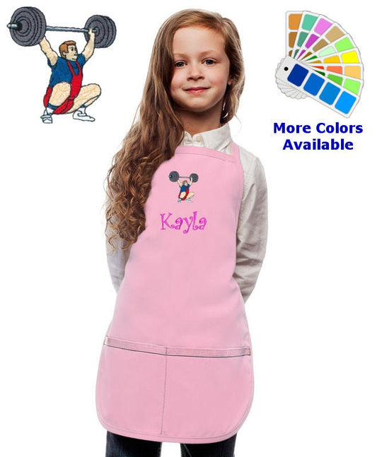 Personalized Kids Apron with Weight Lifter Embroidery Design, Kitchen Cook Gift, School Gift, Sports Gift, Monogrammed, Cooking Party