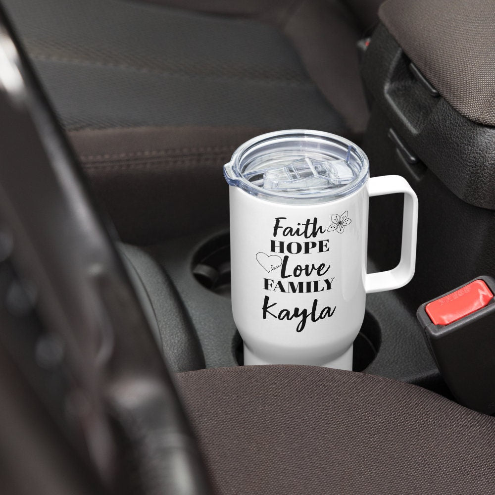 Personalized Faith Hope Love Tumbler with Handle, Girlfriend Gift, Bridal Shower Gift, Religious Gift, Inspirational Birthday Gift