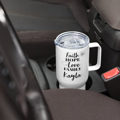 Personalized Faith Hope Love Tumbler with Handle, Girlfriend Gift, Bridal Shower Gift, Religious Gift, Inspirational Birthday Gift