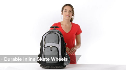 Personalized Rolling Backpack, Inline Skate Wheels, Embroidered Monogrammed Name, Side Pockets, College Student Gift, Large Backpack Handle