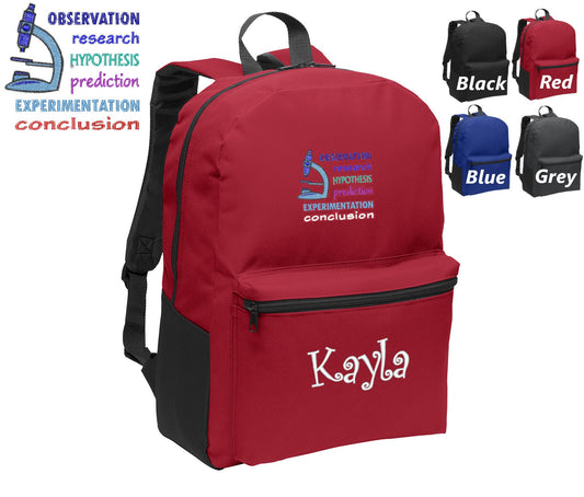 Personalized Kids Backpack Embroidered Scientific Method Monogrammed with Name of Your Choice Perfect Kids School Gift