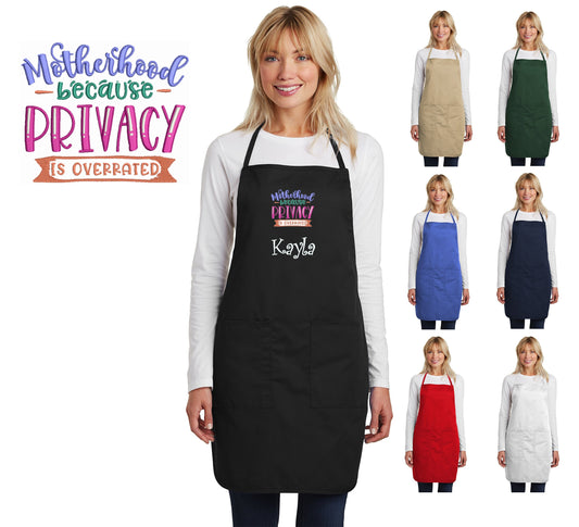 Personalized Mom Apron, Motherhood, Embroidered Moms Name, Mothers Day Gift, Kitchen Gift, Monogrammed Mom Cooking Gift, Funny Apron