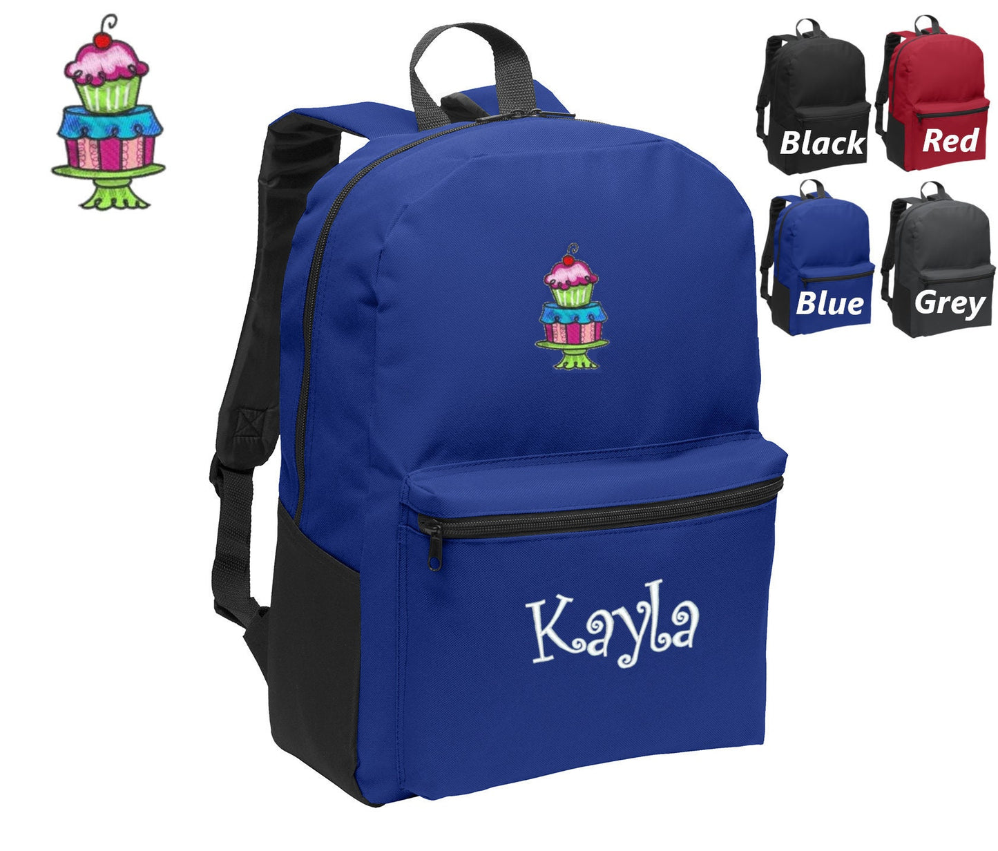 Personalized Kids Backpack Embroidered Cupcake Dessert Monogrammed with Name of Your Choice Perfect Kids School Gift