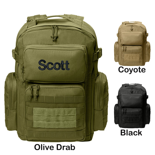 Personalized Tactical Backpack, Range Bag, Loop Panel for Badges Patches, Military, Hydration Port, Embroidered Monogrammed Custom Name