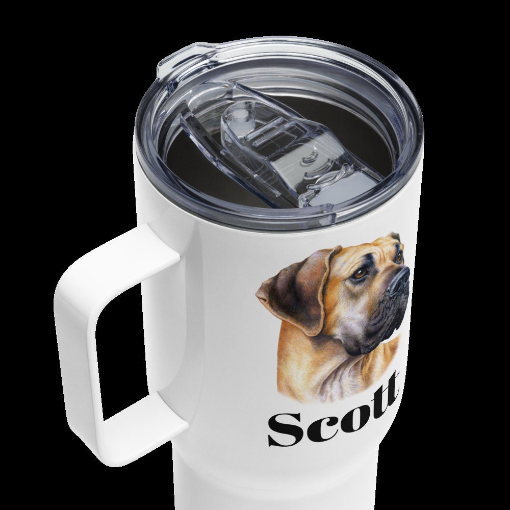 Custom Great Dane Dog Travel Mug Tumbler with Handle, Stainless Steel BPA-free Cup, 25 Ounce Mug, Dad Mom Dog Lover Gift