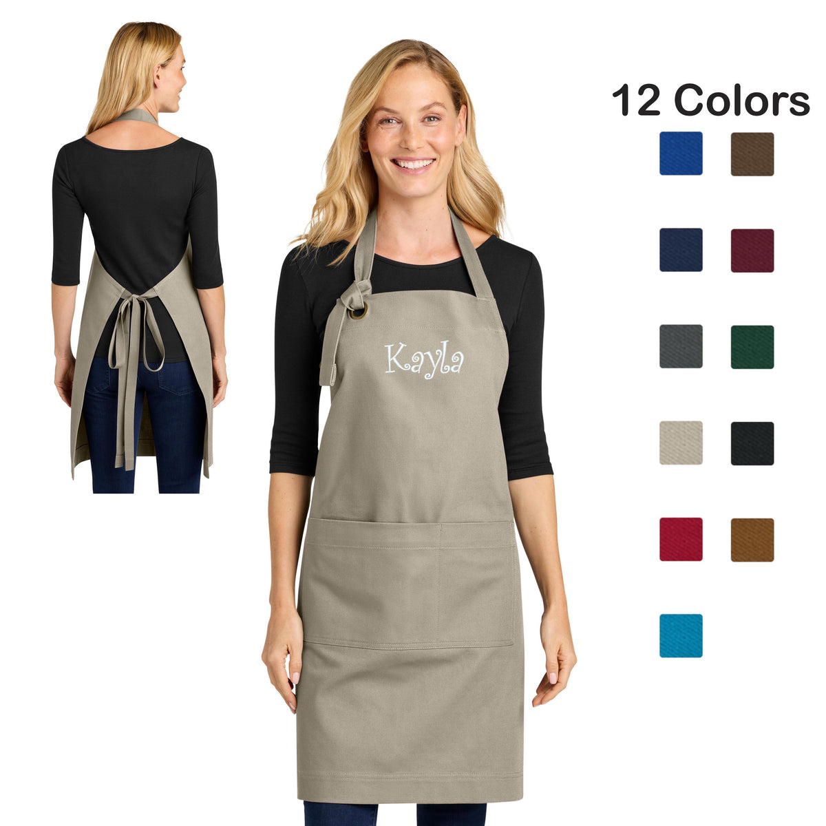 Personalized Apron Heavy Cotton Twill Bib, Large Pockets, Custom Womens Apron, Kitchen Baking, Crafts