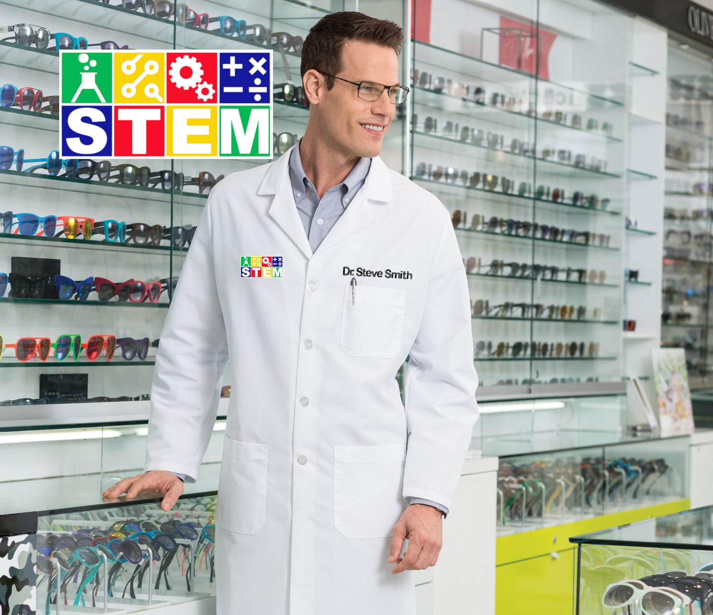Personalized STEM Lab Coat with Custom Embroidered Name and STEM Design, Doctor, Nurse, Hospital, Jacket, Medical Apparel