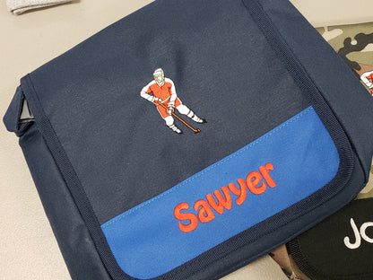 Personalized Hockey Lunch Bag Box Cooler, Polyester Canvas Fabric, Insulated Embroidered School Work Sports Monogrammed Custom Name