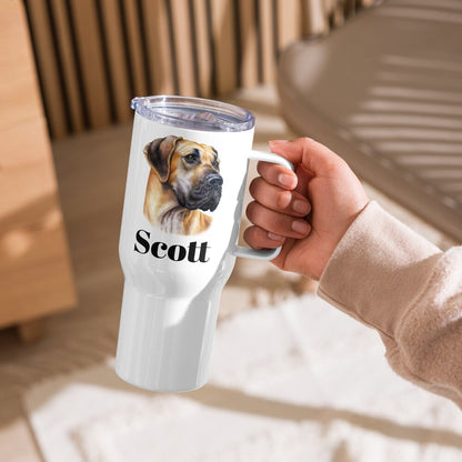 Custom Great Dane Dog Travel Mug Tumbler with Handle, Stainless Steel BPA-free Cup, 25 Ounce Mug, Dad Mom Dog Lover Gift