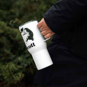 Custom Border Collie Dog Travel Mug Tumbler with Handle, Stainless Steel BPA-free plastic Cup, 25 Ounce Mug, Dad Dog Lover Gift