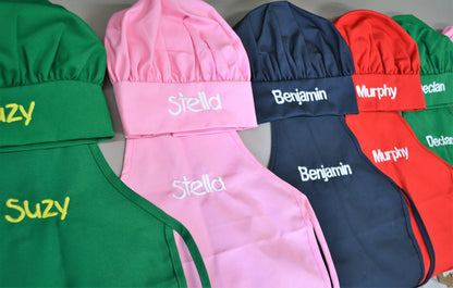 Personalized Kids Apron and Chef Hat Set, Embroidered Monogrammed, Cook Uniform, Chef Gift, Cooking Party, Art Party, School Aprons