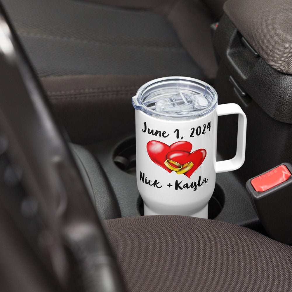 Personalized Married Tumbler with Handle, Wedding Date Gift, Mr and Mrs Gift, Bridal Shower Gift, Couples Gift