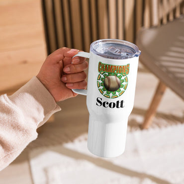 Custom Baseball Champions Tumbler with Handle, Stainless Steel Travel Mug BPA-free plastic Cup, 25 Ounce Mug, Sports Gift, Dad Gift