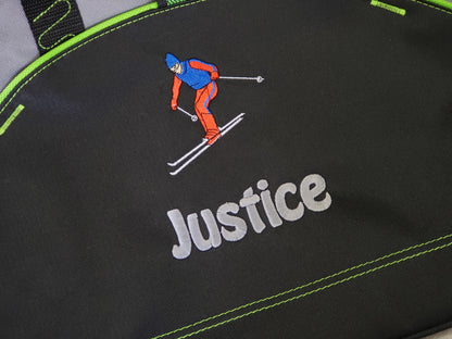 Personalized Kids Duffel Bag, Ski Skier Design, Gym Bag, School Sports, Contrast Stitching, Embroidered Name, Ski Gift