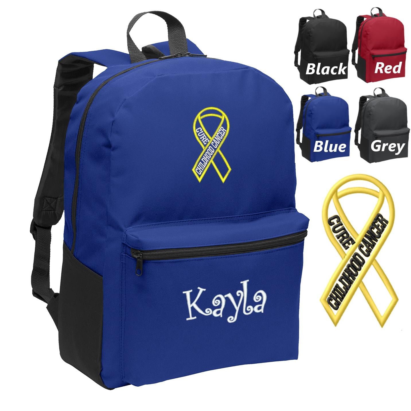 Personalized Kids Backpack Embroidered Cure Childhood Cancer Ribbon Monogrammed with Name of Your Choice Perfect Kids School Gift