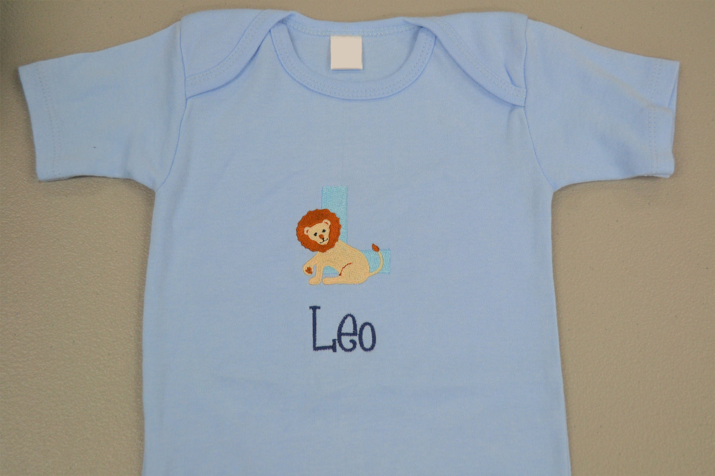 Personalized Baby Onesie Pink Blue Embroidered Letter L Lion Newborn One Piece Body Suit Baby Shower Gift Monogrammed Your Baby's Name
