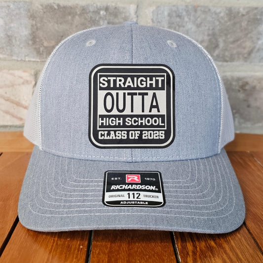 Graduation Leather Patch Trucker Hat, Richardson 112, Class of 2025 Senior Cap, High School, Student Gift, Son Gift, Laser Engraved