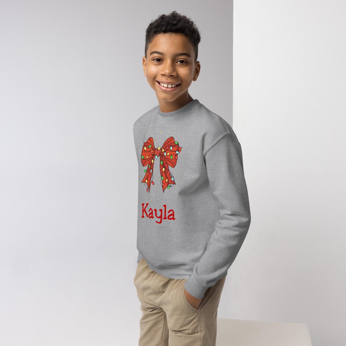 Personalized Kids Christmas Bow Sweatshirt, Xmas Sweater, Christmas Season Gifts, Christmas Gift, Xmas Sweatshirt, Christmas Kids Gift