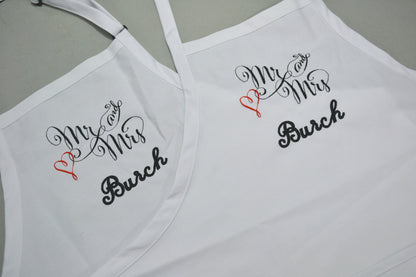 Personalized Apron Embroidered Mr and Mrs Embroidery Design Wedding Gift