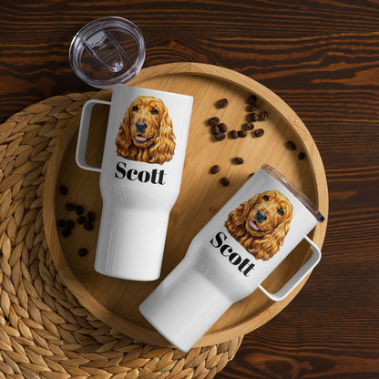 Custom Cocker Spaniel Dog Travel Mug Tumbler with Handle, Stainless Steel BPA-free plastic Cup, 25 Ounce Mug, Dad Mom Dog Lover Gift