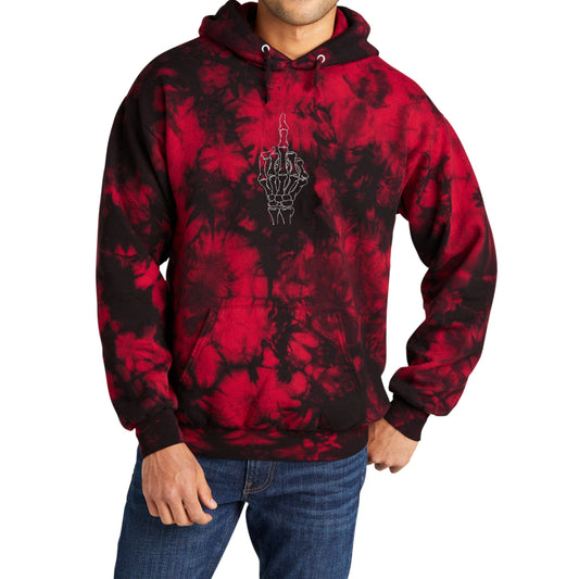 Tie Dye Sweatshirt Hoodie with Skeleton Middle Finger Design, Crystal Pattern, Cotton Polyester Fleece, Dad Gift, Mom Gift, Unisex Women