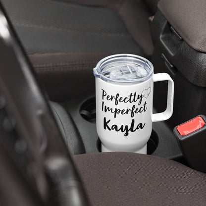 Custom Tumbler with Handle, Perfectly Imperfect, Stainless Steel BPA-free plastic Cup, 25 Ounce Mug, Mom Gift