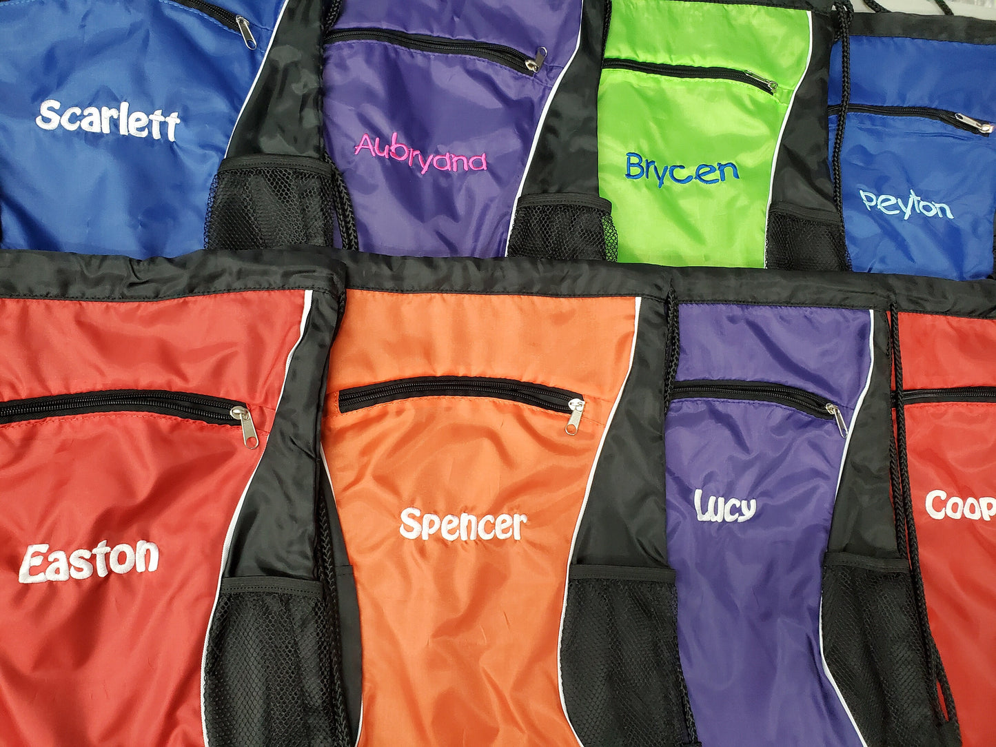 Personalized Cinch Pack, Lightweight School Backpack, Drawstring Gym PE Pool Backpack, Embroidered Monogrammed with Custom Name
