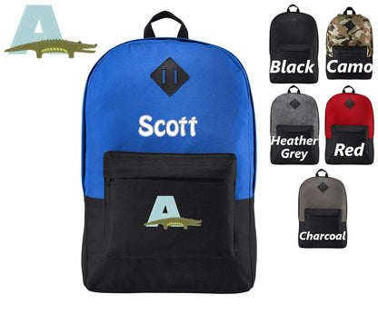 Personalized Kids Backpack A Alligator Design, Embroidered Monogrammed Name, Kids School Gift, Kids Gift, Custom Backpack, Retro Backpack