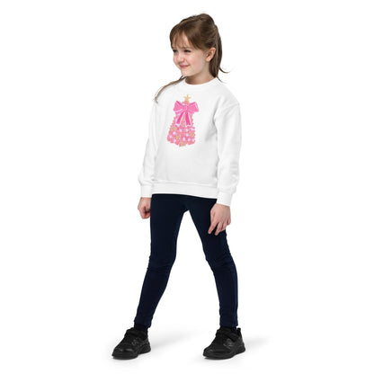 Kids Pink Christmas Tree Bow Sweatshirt, Christmas Sweatshirt for Children, Christmas Tree shirt, Christmas Coquette Christmas Shirt