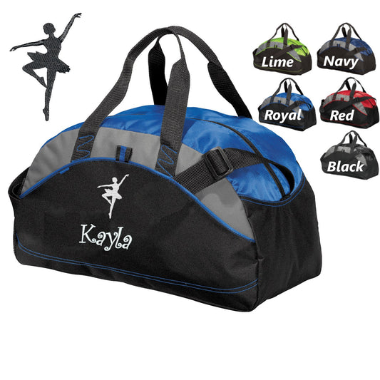 Personalized Kids Ballerina Duffel Bag, Dancer Silhouette, Gym Bag Dance School, PE Contrast Piping, Embroidered with Name or Text