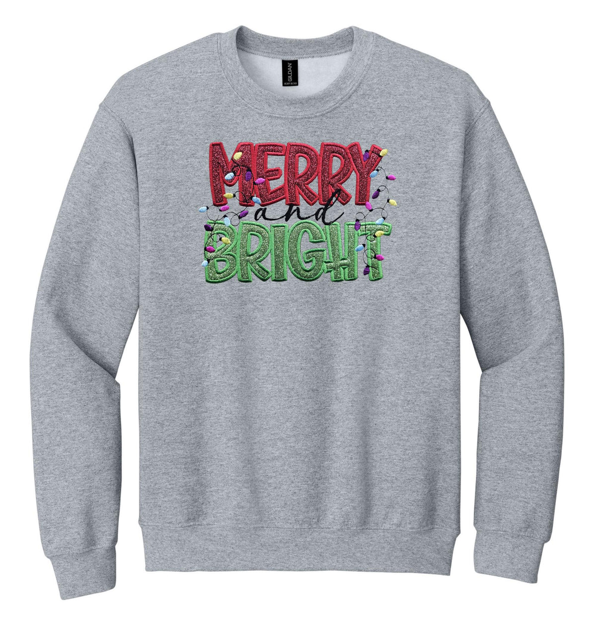 Embroidered Christmas Sweatshirt, Sweatshirt with Merry and Bright Applique, Warm Fall Sweatshirt, Fall Gift, Womens