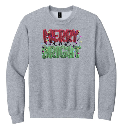 Embroidered Christmas Sweatshirt, Sweatshirt with Merry and Bright Applique, Warm Fall Sweatshirt, Fall Gift, Womens