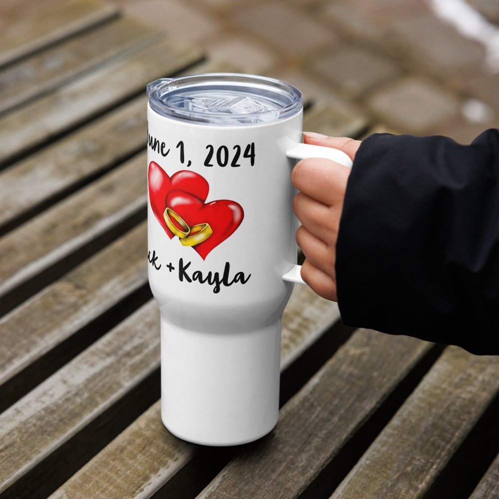 Personalized Married Tumbler with Handle, Wedding Date Gift, Mr and Mrs Gift, Bridal Shower Gift, Couples Gift