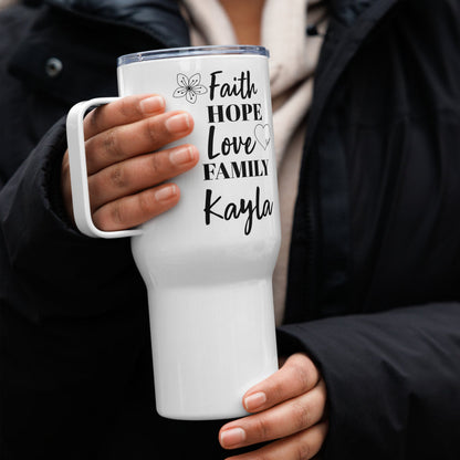 Personalized Faith Hope Love Tumbler with Handle, Girlfriend Gift, Bridal Shower Gift, Religious Gift, Inspirational Birthday Gift