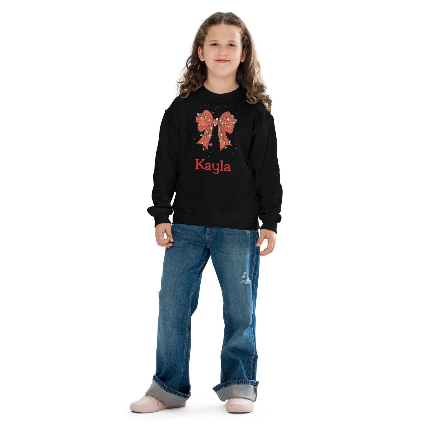 Personalized Kids Christmas Bow Sweatshirt, Xmas Sweater, Christmas Season Gifts, Christmas Gift, Xmas Sweatshirt, Christmas Kids Gift