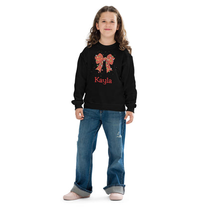 Personalized Kids Christmas Bow Sweatshirt, Xmas Sweater, Christmas Season Gifts, Christmas Gift, Xmas Sweatshirt, Christmas Kids Gift