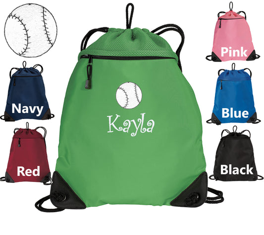Personalized Baseball Coach Cinch Pack, Coach Gift, Drawstring Gym PE Pool Backpack, Embroidered Baseball, Monogrammed with Custom Name