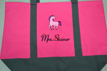 Personalized Unicorn Tote Bag, Embroidered Name, Perfect Kids Mom Gift, Bridesmaid Gift, Grocery Bag, Wedding Tote, Bridal Party