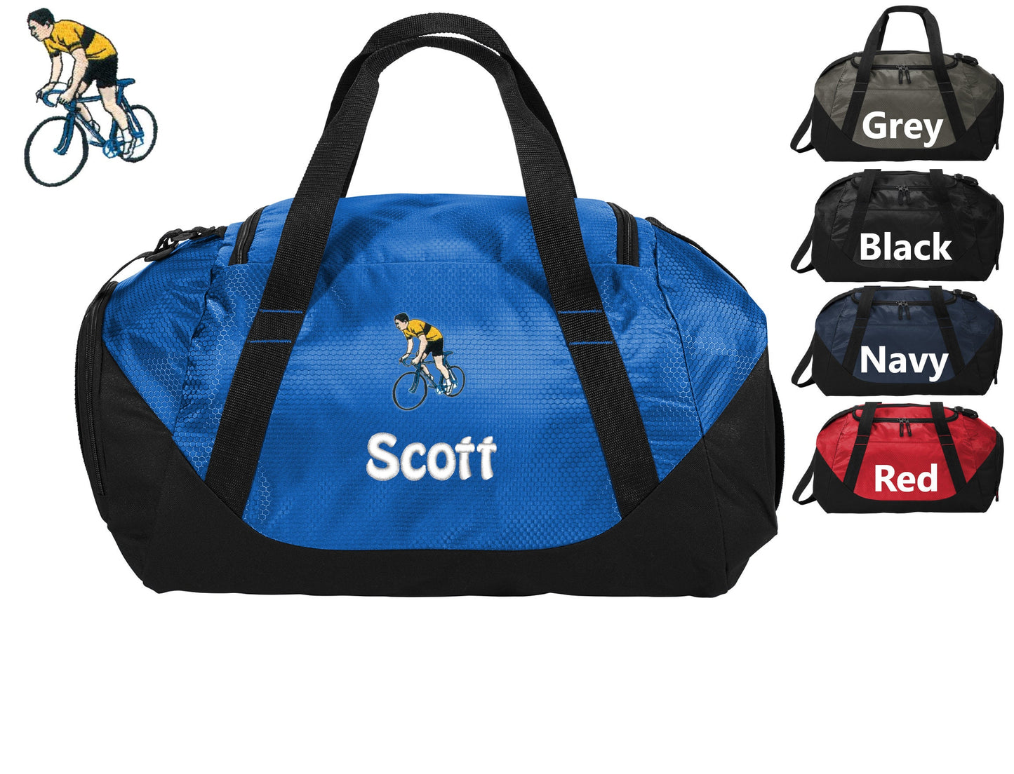 Personalized Sports Cyclist Bicycle Team Duffel Bag, Gym Bag, Weekend Bag, Groomsmen Gift, School PE, Husband Gift, Embroidered with Name