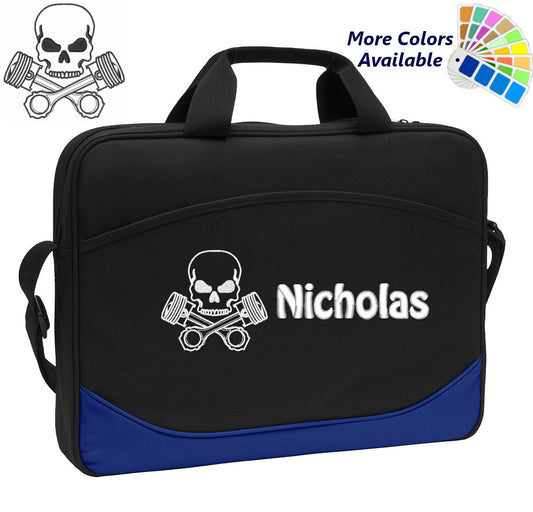 Personalized Computer Laptop Case Mechanics Skull and Pistons Embroidery Design with Your Name Perfect Mom Dad Gift