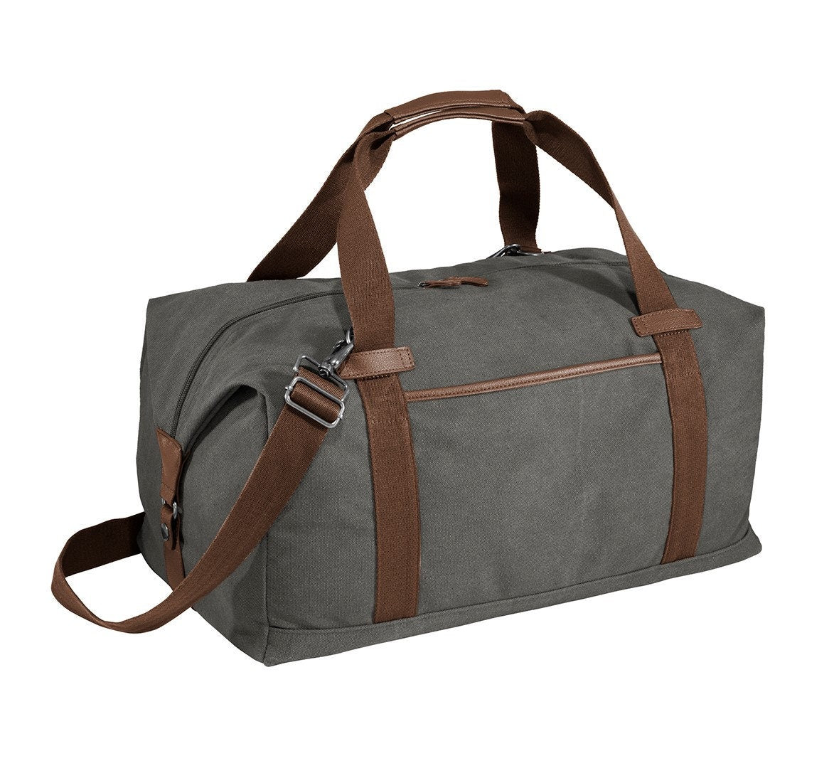 Monogrammed Grey Duffel Bag, Gym Bag, Weekend Bag, Groomsmen Gift, School PE, Husband Gift, Embroidered with Name or Text of Your Choice