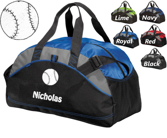 Personalized Kids Baseball Duffel Bag Gym Bag School PE Contrast Piping and Stitching Embroidered with Name or Text of Your Choice