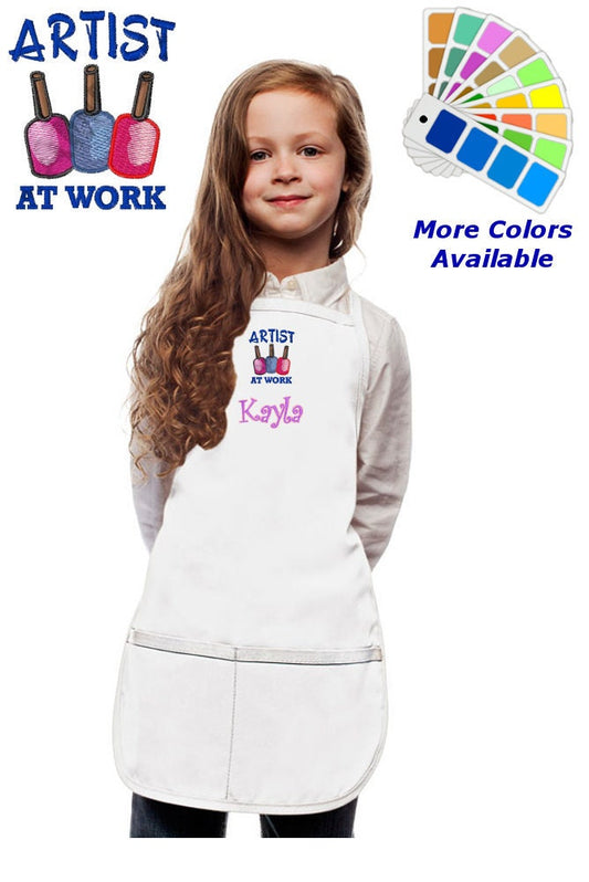 Personalized Kids Nail Artist Apron with Embroidery Design Nail Tech Manicure, Monogrammed, Art Gift, Cooking Party, Art Party, School