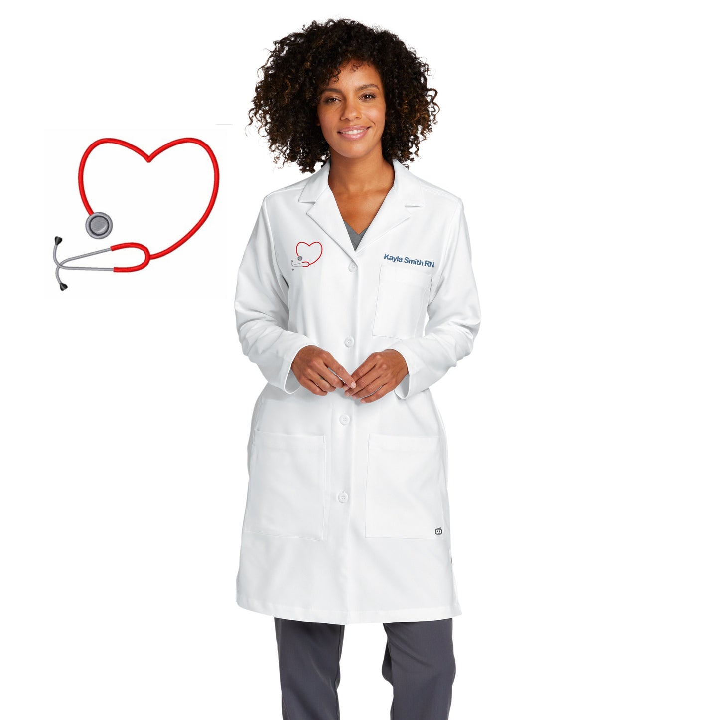 Personalized Nurse Lab Coat with Custom Embroidered Text or Name and Heart Stethoscope Design, Doctor, Nurse, Jacket, Medical Apparel